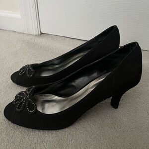 Black Leather Open-Toe Heels by Caparros